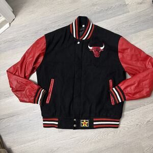 RARE 90’s CHICAGO BULLS NBA VINTAGE MENS ZIP/BUTTON BLACK BOMBER JACKET SIZE XL